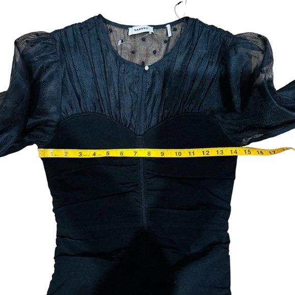 SANDRO Balmora Swiss-Dot Puff-Sleeve black mini 
Dress NWT - Picture 12 of 13